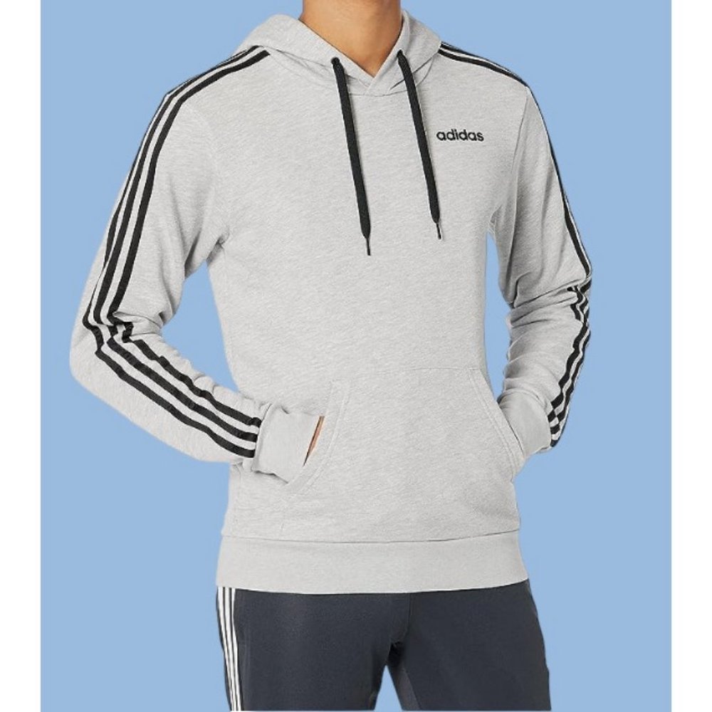 Adidas Mens Hoodie Pullover Gray Size 4X Large‎ Essentials 3-Stripes Sleeve